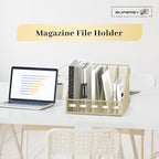 SUPEASY Desk Organizers Metal Desk Magazine File Holder with 5 Vertical Compartments Rack File Organizer for Office Desktop, Classroom, Home Workspace, Golden Yellow