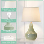 GyroVu 18" Table Lamp Set of 2, Ceramic Table Lamp Classic Beside Lamps Nightstand Lamp Modern Lamp for Living Room, Bedroom & Office Rocker Switch Sage Green-LED Bulbs Included