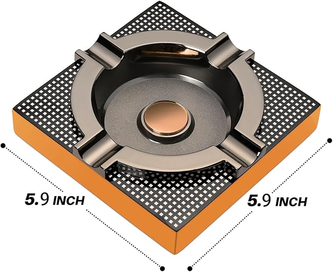 Cigar Ashtray Metal Outdoor Cigar Cigarette Ashtray for Outside Patio/Home Decor Modern Table Cigar Ashtrays,Cigar Ash tray Accessories Gifts for Men-(Square,Alloy)