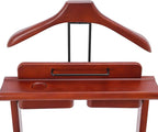 Clothes Valet Stand, Wood Valet Stand Suit Rack Stand with Drawer for Men/Women, Contour Hanger, Trouser Bar, Belt Hooks Shoe Rack, Freestanding Valet Stand (Reddish Orange)