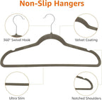 Amazon Basics Slim Velvet Non-Slip Space Saving Suit Clothes Hangers, Closet Organizer, Gray/Silver, 50-Pack