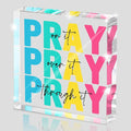 Multicolor Dorm Room Decor for Women, Office Decor for Women, Christian Gifts Desk Bedroom Bible Verse, Desk Decorations for Office, Pray on It Over It Through It, 4 x 4 inch