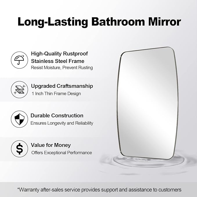 ANDY STAR Brushed Nickel Bathroom Mirror, 24x40” Oblong Mirror with Stainless Steel Metal Frame, Silver Oval Vanity Mirror for Over Sink, Modern Anti Rust Wall Mounted