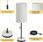 Luvkczc 18" Minimalist Table Lamp Set of 2, Nightstand Lamp for Bedroom Living Room, Modern Pull Chain Bedside Lamp with Marble Base, Fabric Shade, Small Desk Lamp for Home, Office, Reading