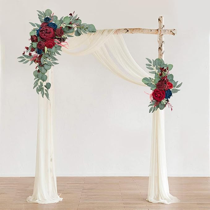 CDQL 2Pcs Wedding Welcome Sign Floral Decoration, Artificial Flower Swag for Wedding Ceremony and Reception Arrangement (Dark Red)