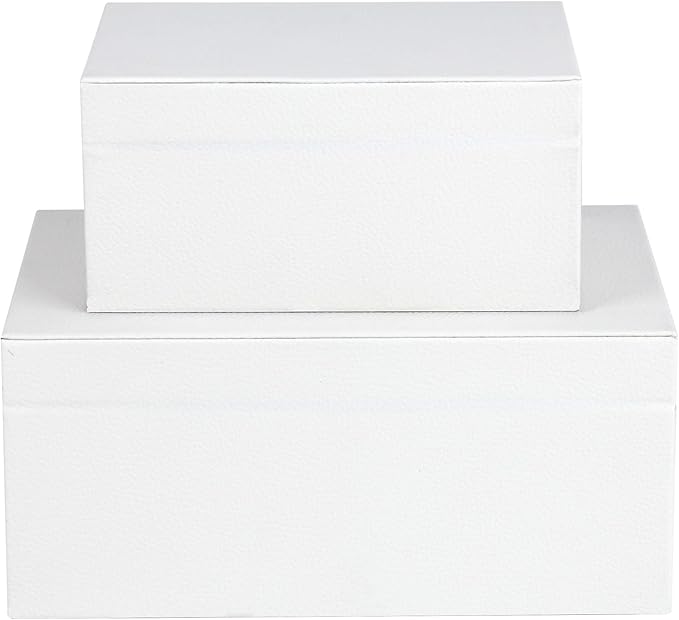 HofferRuffer Faux Leather Jewelry Boxes, Decorative Boxes Storage Accessory Organizer with Gold Hardware Decor, Classic Vegan Leather Set of 2 Pieces (White)