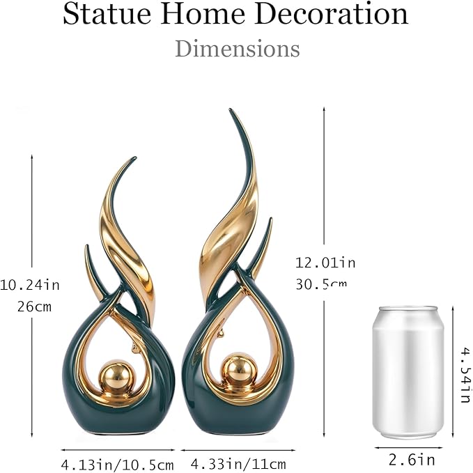 2 PCS Green Gold Ceramic Statues For Home Decor Accents, Modern Abstract Art Sculptures, Elegant Tabletop Decorative Objects For Dining Room, Entryway, Tv Stand, Mantel, Coffee Table Centerpieces