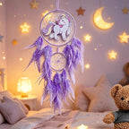 Handmade Dream Catcher, Animal Design Feather Dream Catchers Wall Decoration, Art Craft Feather Wall Decor for Home, Gift for Girls Kids Women (Purple)