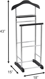 Proman Products Twin Valet with Wooden Hanger Tray & Trouser Bar, Black