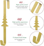 Wreath Hangers for Front Door,15" Sturdy Metal Wreath Doors Hangers,Over The Door Hooks for Front Porch Decor,Garland Hooks Holders for Halloween Christmas Decorations (Gold Christmas Tree, 1 Pack)