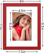 Vittanly 8x10 Picture Frames Set of 9, Shatter Resistant Plexiglass, Display 5x7 Pictures with Mat or 8x10 without Mat, Photo Frames for Wall or Tabletop, Engineered Wood, Red