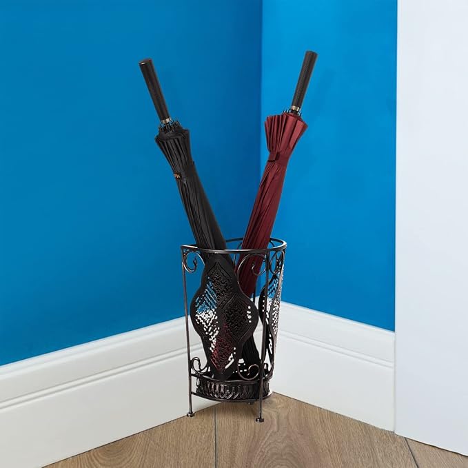 Dualplex Umbrella Holder Umbrella Stand Rack Super Quality Metal Entry Hallway Décor Removable Drip Tray for Home Office Holds Umbrellas Canes Walking Sticks Best Gift 16" Tall (Wallside, Antique)