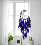Moon Dream Catcher Handmade for Bedroom Purple and Blue Feather Dream Catchers for Home Decoration Ornaments for Bedroom Wall Hanging (Purple Feather - 1pc)