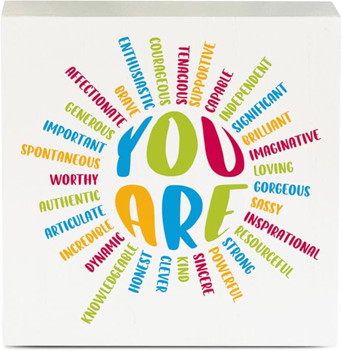 Sunshine Decor Motivational Desk Decor You Are Enough Sign Summer Decorations Wooden Box Sign for Home Office Farmhouse Table Shelf