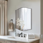 ANDY STAR Scalloped Bathroom Mirror，24"x32" Black Rectangle Wall Mirror with Curved Edge Stainless Steel Metal Frame, Irregular Vanity Wall-Mounted Mirror for Bathroom, Entryway