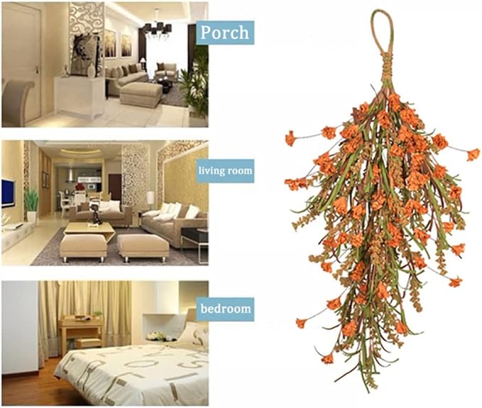 Ochine 25 Inch Autumn Fall Harvest Wheat Ears Swag Farmhouse Decorative Floral Swag Garland for Home Front Door Wall Thanksgiving Halloween Decorations