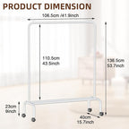 Rolling Clothing Racks for Hanging Clothes, Garment Rack for Clothes to Hang, Metal Portable Wardrobe Rack for Coats, Jackets, Shirts, Dress,White