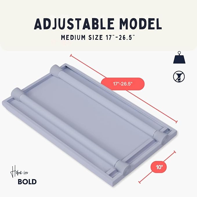 Tension Rod Shelving (17"-26.5" x 10") Expandable Closet Tension Shelf Storage Rack - No Drill Cabinet Tension Rod Shelf for Closet No-Slip