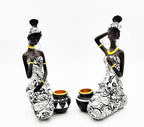 African Statues Art Sculptures Women Figure Girls Tribal Lady Figurine Black Women Home Decor Collectible Creative Vintage Gift Crafts (Black+White)