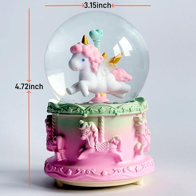 Unicorn Snow Globes,Pink Music Snowglobes with LED 7 Colors Lights,Automatic Snow Fall Effect,Home Decor for Kids Room Essentials,Christmas and Birthday Gifts for 3-15 Year Old Girl (Pink)