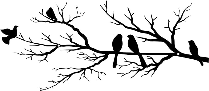 Metal Birds Wall Art, Metal Vivid Birds on Branch Silhouette Wall Decor Black Leaves with Bird Outdoor Hanging Wall Sculpture for Home Balcony Garden(Large)