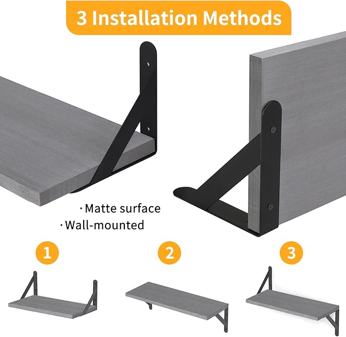 YGEOMER Floating Shelves for Wall, Different Sizes Gray Wall Shelves for Living Room, Bathroom, Bedroom, Kitchen, Home Decor (Set of 4)