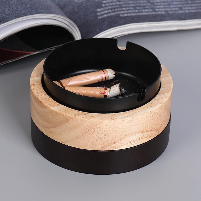 Portable Cool Ashtrays for Cigarettes Ash Tray with Lid FriyGardcn Wooden Ashtray with Cute Decorative Windproof Ash Tray for Home,Patio,Office,Outdoors,Indoor,Parties