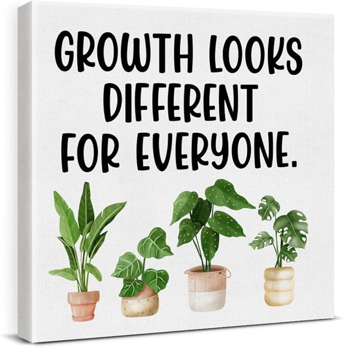 Motivational Wall Art Classroom Decor, Inspirational Mental Health Posters for Therapy Counseling Office, Growth Looks Different for Everyone Canvas Painting Artwork (8 X 8 Inches, Framed)