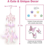 Fun-Plus Pink Dream Catcher Wall Hanging Set - 10 Butterflies & 16 Stars, Boho Room Decor for Girls, Easy Peel & Stick Wall Art