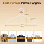 White Plastic Hangers 18 Pack, Heavy Duty Clothes Hangers for Standard Size Hangers with Center Hook & Non-Slip Pants Bar for Shirts, Pants, Coat, Dresses, Jackets, Scarves and Belts
