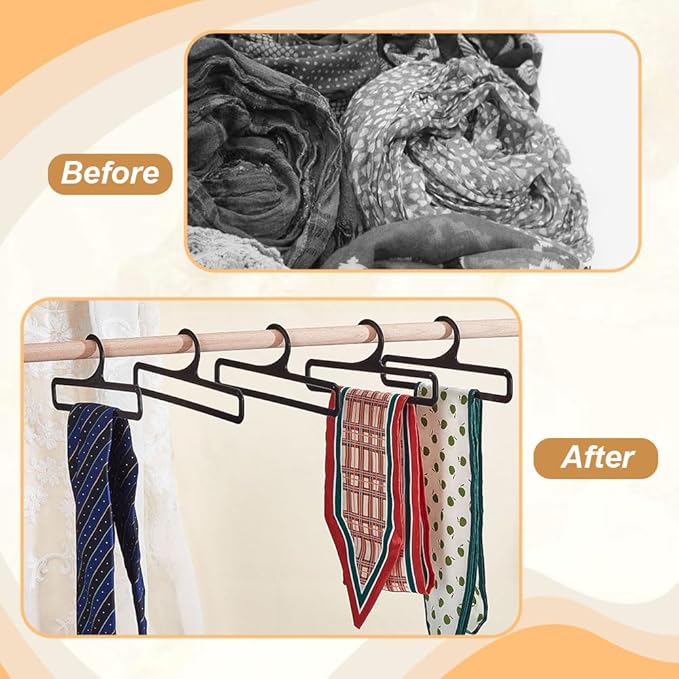 AHANDMAKER 10Pcs Plastic Hanger, Scarf Hanger Black Rectangular Towel Holders Space Saving Scarf Organizer Hooks Closet Organizers and Storage for Ties Scarves Belts, 7.6x3Inch