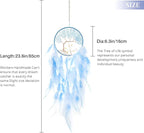 Pretty Jolly Double Tree of Life Dream Catcher Wall Decor with Healing Crystal Stone Handmade Cyan Blue White Feather Dream Catchers Decoration Wall Hanging Bedroom Room Wedding Party Wish Gift-25.6"