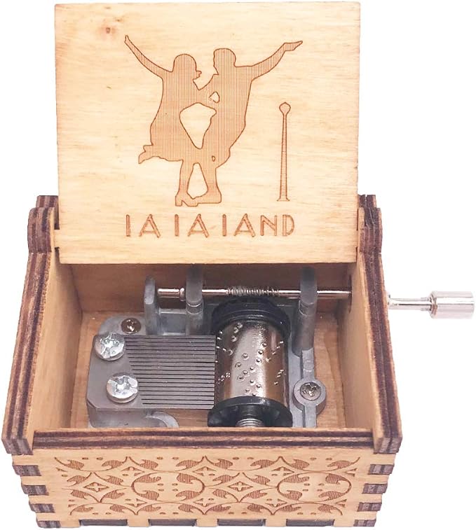 Lalaland Music Box Hand Crank Musical Box Carved Wooden,Play The Theme Song of Lalaland,Brown