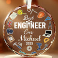 BSQUIELE Personalized Best Engineer Ever Glass Ornament 2025 - Civil Engineering Gift for Retirement Custom Name Keepsake - Unique Xmas Tree Hanging Decoration
