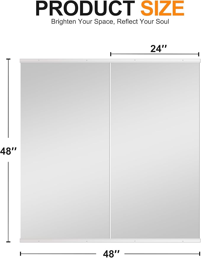 Delma Home Gym Mirror,48''x24''x2PCS White,Large Full Body Tempered Glass Frameless, Wall-Mounted for Gym, Yoga, Garage, Bedroom, Bathroom