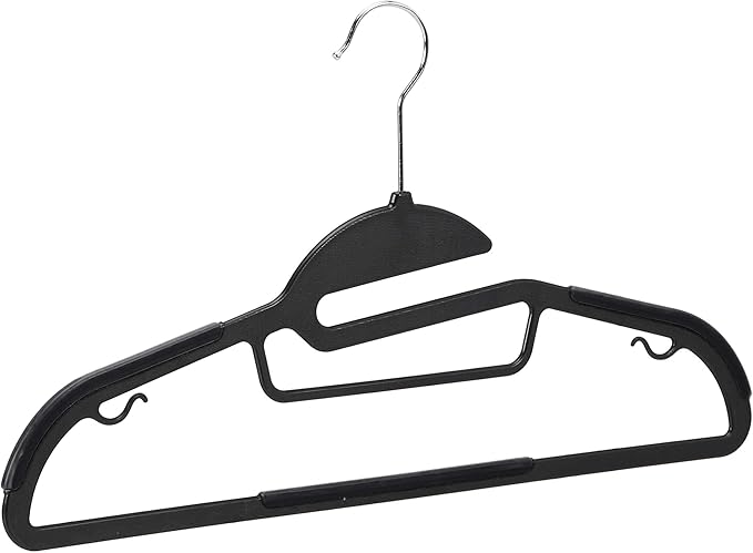 Amazon Basics Non-slip Heavy Duty Space Saving Plastic Hangers with Rubber and Horizontal Bar, Lightweight, Gray, Pack of 50