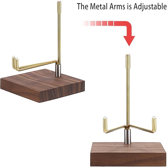 Hipiwe 2Pcs Adjustable Metal Arms Display Stand with Wooden Base Rock Display Stand Easel Decorative Plates Display Easel Holder for Gemstones Fossils Minerals Agate Plates Collectibles, 3.1"x3.1"