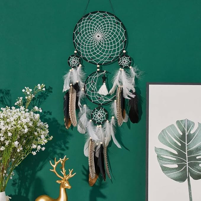 Set of 5 Large Boho Dream Catcher Wall Hanging, Native American Indian Decor, Witchy Macrame Dreamcatcher, DIY Kit for Adults and Kids, Vintage Wall Decor for Bedroom and Wedding