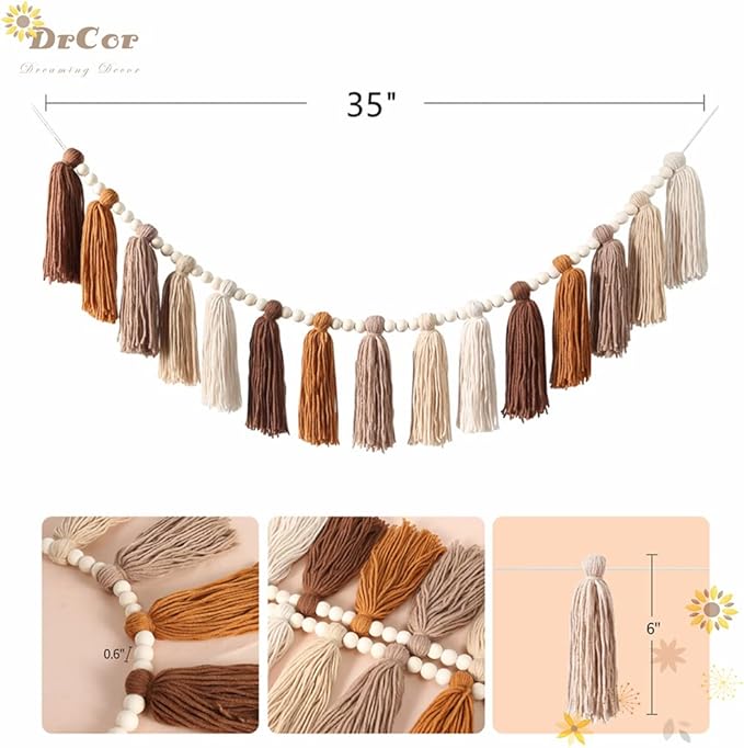 DrCor Boho Terracotta Rainbow Tassel Garland – Classroom Decor for Teachers, Bulletin Board Decorations, Back to School Wall Hanging for Nursery, Kids Room, Baby Shower & Party Decor