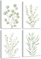 Drsoum Botanical Plant Framed Wall Art Boho Wall Decor for Bathroom Sage Green Eucalyptus Leaf Prints Minimalist Aesthetic Ready to Hang Set of 4, 8x10 in (Framed)