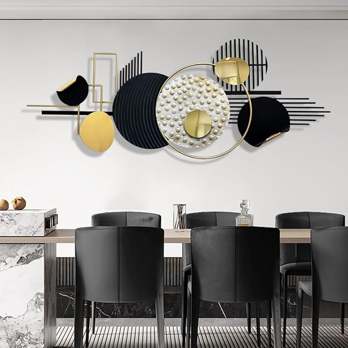 ERMOFAV Metal Wall Art Modern Art Black and Gold Boho Living Room Decor Art Abstract Geometric Sculptures Large Wall Decor for Living Room Dining Room Bedroom Aathroom
