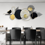 ERMOFAV Metal Wall Art Modern Art Black and Gold Boho Living Room Decor Art Abstract Geometric Sculptures Large Wall Decor for Living Room Dining Room Bedroom Aathroom