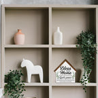 Housewarming Gifts, Christian Home Decor, Gifts for New Home Owner, Bless this Home House Shaped Wooden Block Sign Living Room Decor for Desk Table Shelf