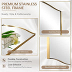 ANDY STAR 26"x38" Scalloped Mirror for Bathroom，Brushed Gold Rectangle Wall Mirror with Curved Edge Stainless Steel Metal Frame, Wall-Mounted Mirror for Bathroom, Entryway, Living Room