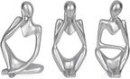 Sandstone Resin Thinker Style Abstract Sculpture Statue Collectible Figurines Home Office Bookshelf Desktop Decor (Small Silver, 3pcs)