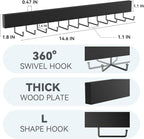 Tie Rack Wall Mount, Adhesive Wooden Closet Tie Hanger with 24 Metal Hooks, Large Capacity, 2 Installation Options, Black, 2 Pcs
