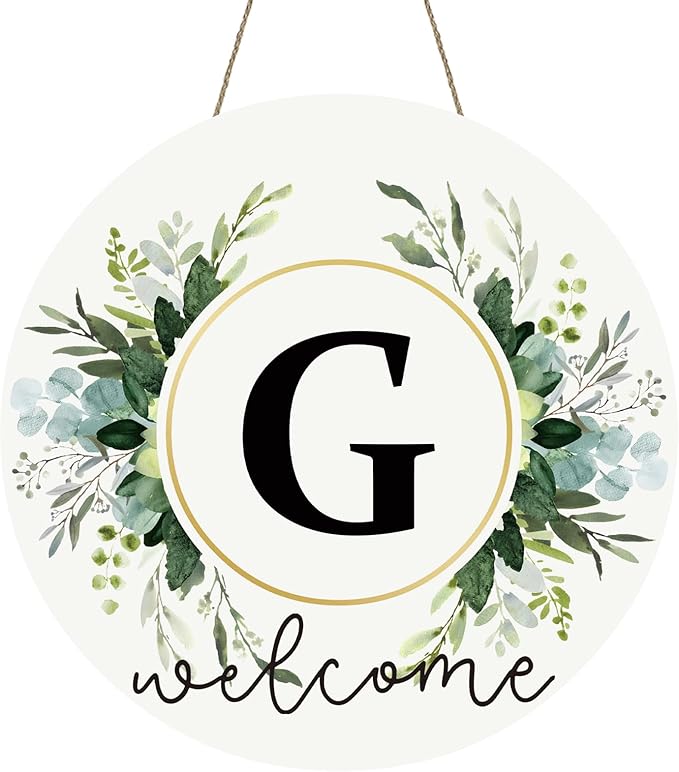 Monogram Letter G Wreaths for Front Door Wreath Wooden Welcome Sign for Front Door Decor Floral Family Last Name Initial House Warming Spring Summer Porch Rustic Wall Home Kitchen Boho Decorations