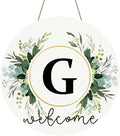 Monogram Letter G Wreaths for Front Door Wreath Wooden Welcome Sign for Front Door Decor Floral Family Last Name Initial House Warming Spring Summer Porch Rustic Wall Home Kitchen Boho Decorations