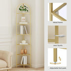 Homhedy 6-Tier Corner Shelf Stand, Metal Corner Bookshelf, Tempered Glass Shelves, Bathroom Storage Rack Shelf, Plant Stand, Modern Style, Golden