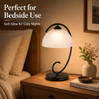 Modern Bedside Table Lamp with Frosted Glass Dome Shade, Sand Black Metal Base, E26 Socket, Plug-in with On/Off Switch for Bedroom, Living Room – No Bulb Included